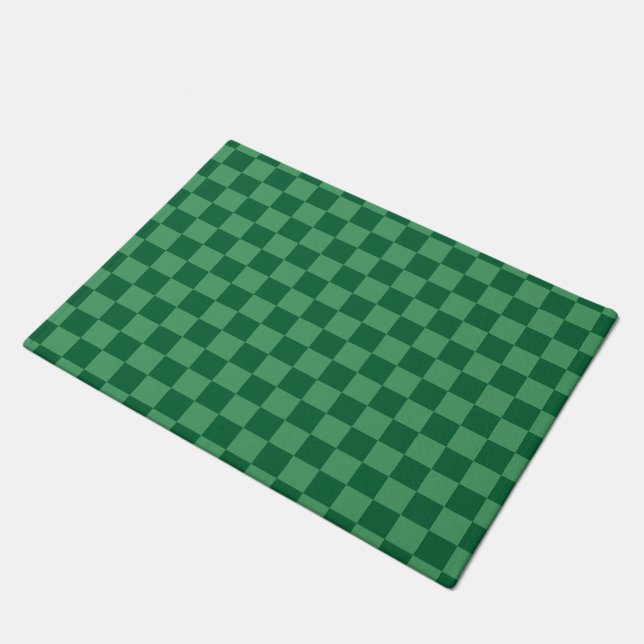 Elegantes grünes Schachbrettmuster Fußmatte (Schrägansicht)