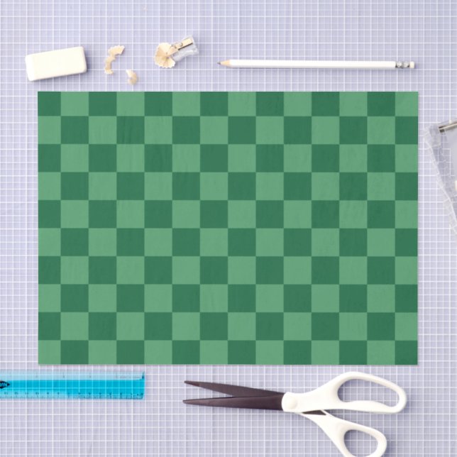 Elegantes grünes Schachbrettmuster Seidenpapier (Handwerk)