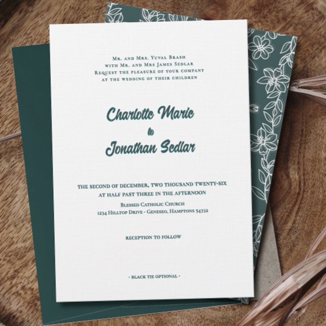 Elegantes grünes Skript Einladung zur Hochzeit (Elegant Green Script Simple Wedding Invitation)