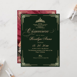 Elegantes grünes Smaragd-Prinzessin-Quinceañera Einladung