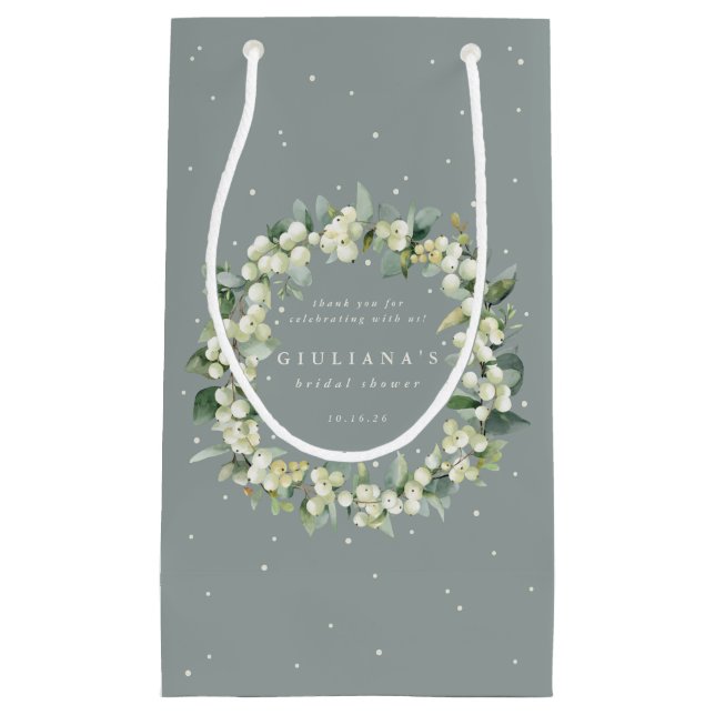 Elegantes grünes Snowberry+Eukalyptus-Brautparty Kleine Geschenktüte (Vorderseite)