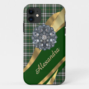 Elegantes grünes Tartan kariert personalisiert Case-Mate iPhone Hülle