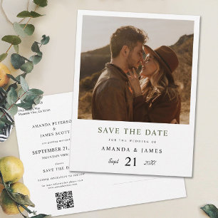 Elegantes grünes Typografie-Foto Save the Date Einladungspostkarte
