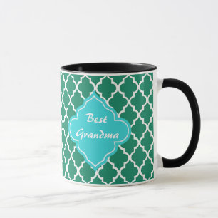 Elegantes, grünes und aquamarines Quatrefolienmono Tasse