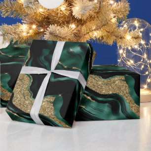 Elegantes grünes und goldenes Glitter-Achat-Geburt Geschenkpapier