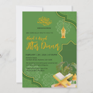 Elegantes grünes und goldenes Ramadan-Kareem-Iftar Einladung