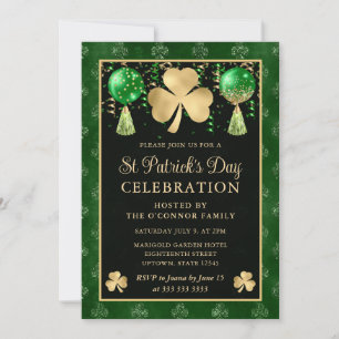 Elegantes grünes und goldenes Shamrock St. Patrick Einladung