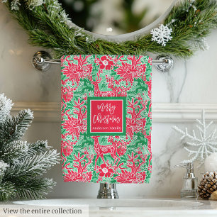 Elegantes grünes und rosa Weihnachts-Preppy-Handtu Badhandtuch Set