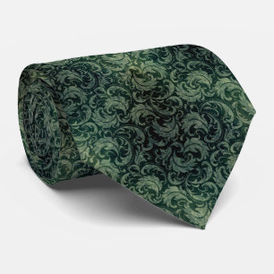Elegantes grünes vintage Damast-Blumenmuster Krawatte