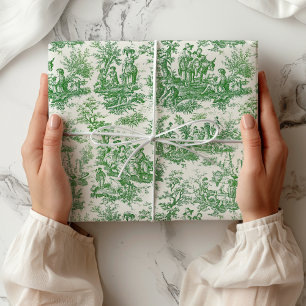 Elegantes grünes Vintage-Toile-de-Jouy-Szenenmuste Geschenkpapier