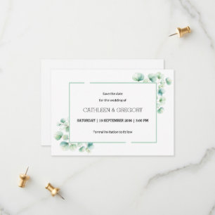 Elegantes Grünes Wasser Eukalyptus-Blätter Hochzei Save The Date