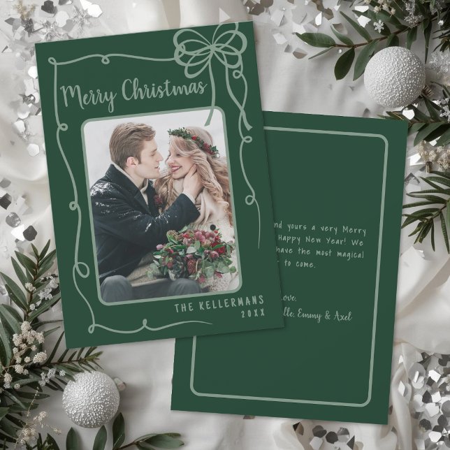 Elegantes grünes Weihnachten voller Whimsy (Elegant Green Whimsical Merry Christmas Holiday Card)
