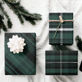 Elegantes grünes Weihnachtsflanell kariertes Muste Geschenkpapier Set