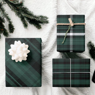 Elegantes grünes Weihnachtsflanell kariertes Muste Geschenkpapier Set