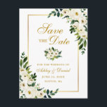 Elegantes Grünes Weißes Blumengold Save the Date Ankündigungspostkarte<br><div class="desc">Moderne Elegante,  Aquarellgrün Weiße Blüte,  Gold Save the Date Verlobung Postkarte</div>