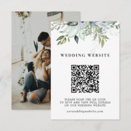 Elegantes Grünzeug-Blattwerk QR-Code & Foto-Hochze Begleitkarte