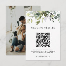 Elegantes Grünzeug-Blattwerk QR-Code & Foto-Hochze Begleitkarte
