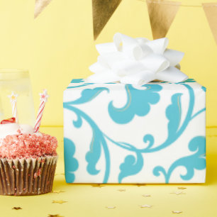 Elegantes, gurt-aquamarines Blumenmuster Monogramm Geschenkpapier