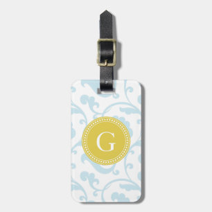 Elegantes gürtelblaues Blumenmuster Monogramm Gepäckanhänger