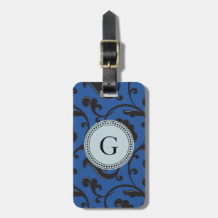 Elegantes gürtelblaues Blumenmuster Monogramm Gepäckanhänger
