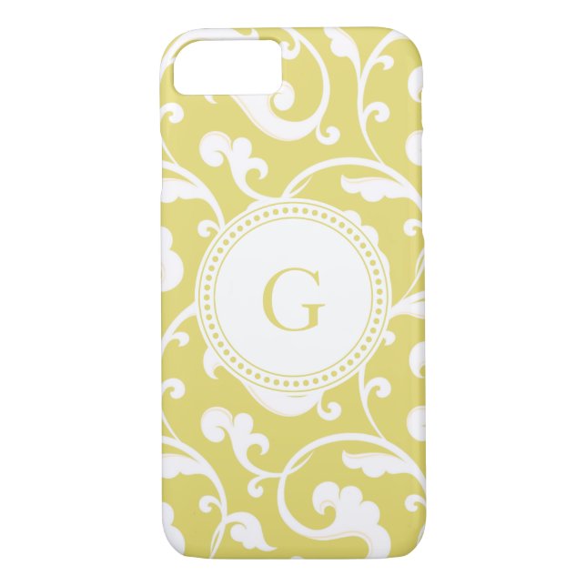Elegantes gürtelgelbes Blumenmuster Monogramm Case-Mate iPhone Hülle (Rückseite)