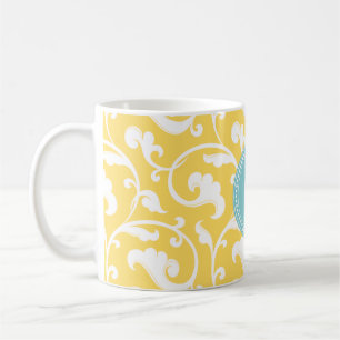 Elegantes gürtelgelbes Blumenmuster Monogramm Kaffeetasse