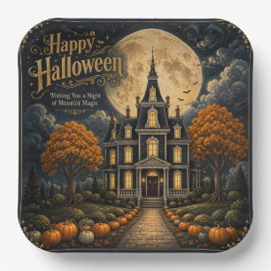 Elegantes Halloween Anwesen mit Spuk Pappteller