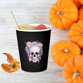Elegantes Halloween-Party aus Blumen und Skull Got Pappbecher
