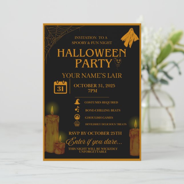 Elegantes Halloween-Party Einladung - Spooky Night (Stehend Vorderseite)