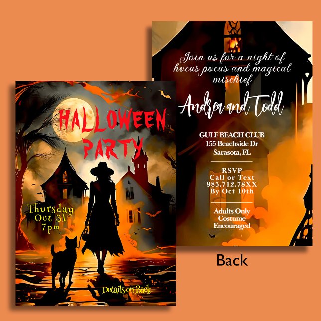 Elegantes Halloween-Party für Hexen und Katzen-Sil Einladung (Von Creator hochgeladen)