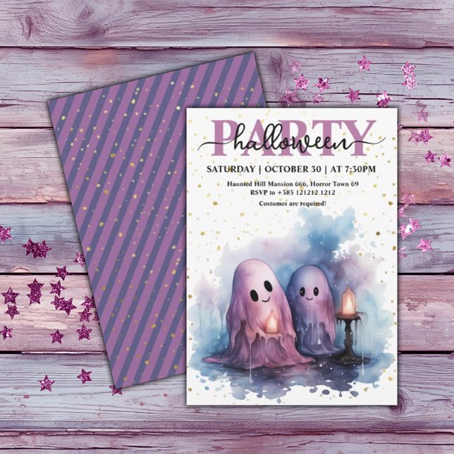 Elegantes Halloween-Party Watercolor Pastel Ghosts Einladung (Von Creator hochgeladen)