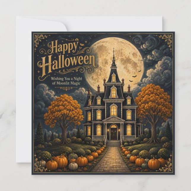 Elegantes Halloween-Spookschloss Karte (Vorderseite)