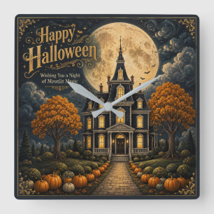 Elegantes Halloween-Spookschloss Quadratische Wanduhr