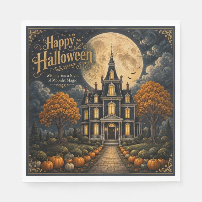 Elegantes Halloween-Spookschloss Serviette (Vorderseite)