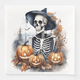 Elegantes Halloween-Wasserfarbenskelett Serviette