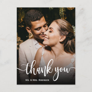 Elegantes Hand Lettering Wedding Foto Danke Postkarte