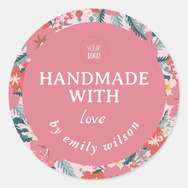 Elegantes handgefertigtes Watercolor-Floral-Verpac Runder Aufkleber (Vorderseite)