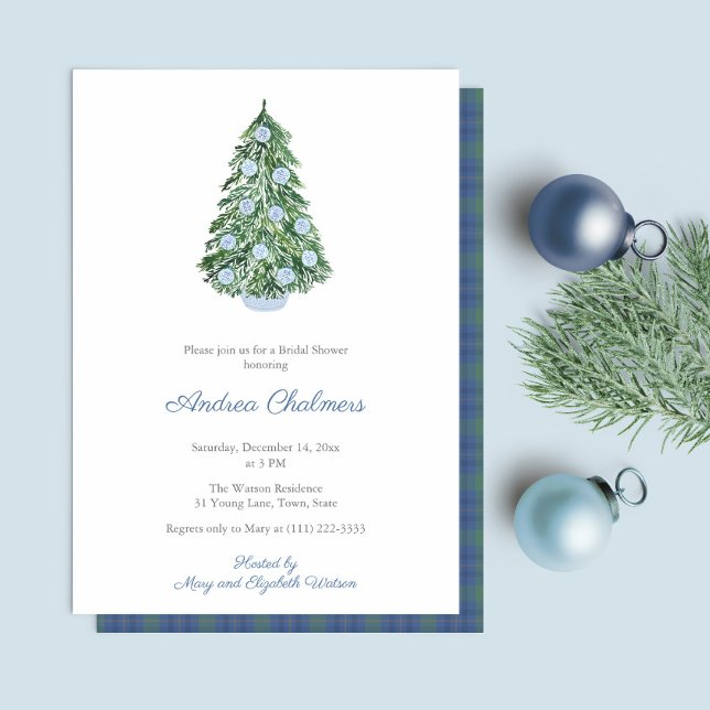 Elegantes handgemaltes Holidays Tree Brautparty Einladung (Elegant Hand Painted Chinoiserie Holidays Tree Bridal Shower Invitation)