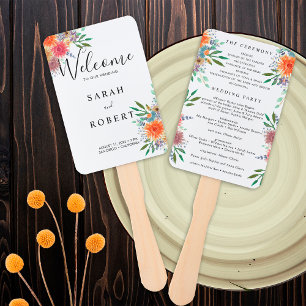 Elegantes handgemaltes Wasserfarben-Hochzeitsprogr Fächer