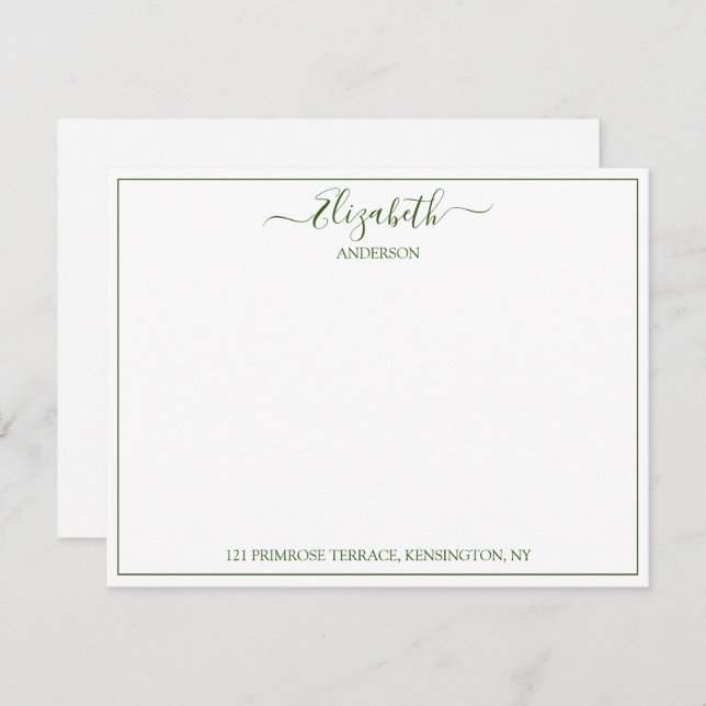 Elegantes handgeschriebenes Fahrzeug mit grüner Na Mitteilungskarte (Vorne/Hinten)