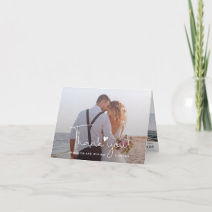 Elegantes handgeschriebenes Foto Hochzeit 2 Dankeskarte