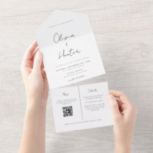 Elegantes handgeschriebenes Foto Hochzeit All In One Einladung