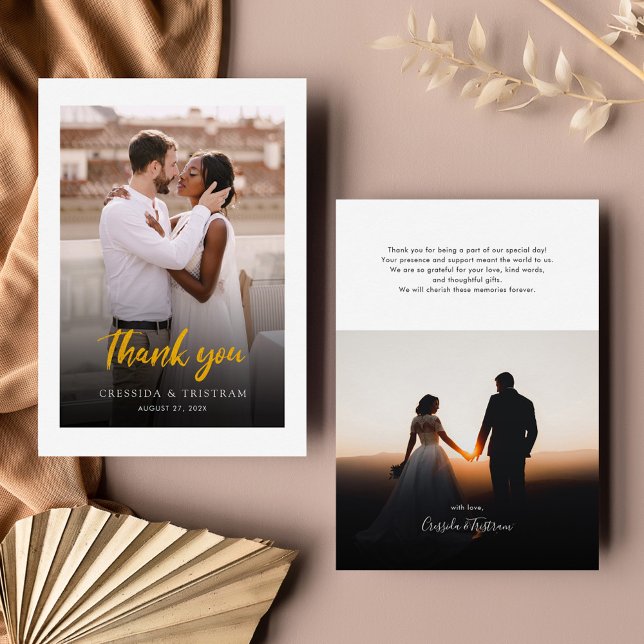 Elegantes handgeschriebenes Foto Hochzeit Danke Mitteilungskarte (Elegant Photo Wedding Thank You Note Card)