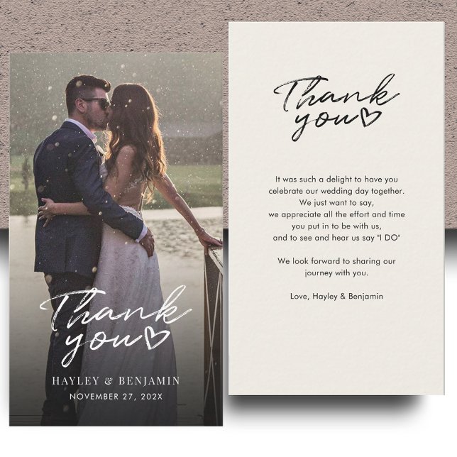 Elegantes handgeschriebenes Hochzeitssemble Foto V Mitteilungskarte (Elegant Hand-Lettered Wedding Photo Thank You Note Card)
