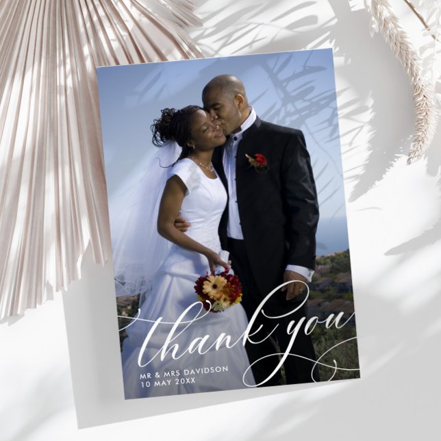 elegantes, handgeschriebenes Hochzeitsskript-Foto Dankeskarte (Von Creator hochgeladen)