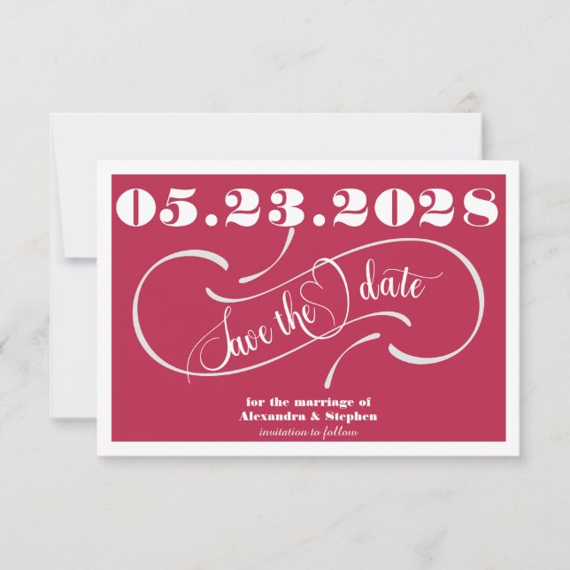 Elegantes handgeschriebenes Monogram QR Code Magen Save The Date (Vorderseite)