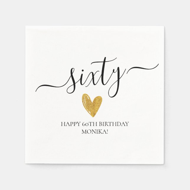 Elegantes handgeschriebenes Skript 60. Geburtstag Serviette (Vorderseite)