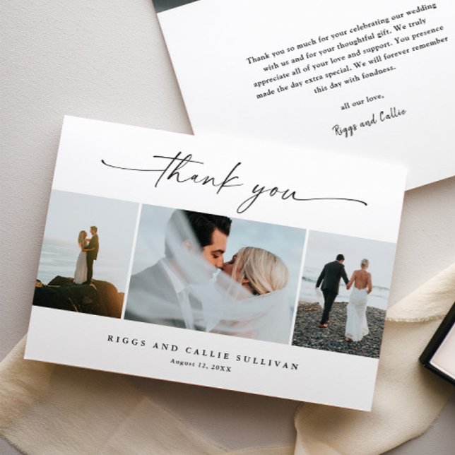 Elegantes handgeschriebenes SkriptWedding-Foto Dankeskarte (Elegant handwritten wedding photo folded thank you cards.)
