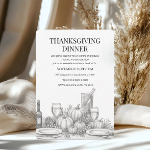 Elegantes, handGezeichnet Erntedank Dinner Einladung