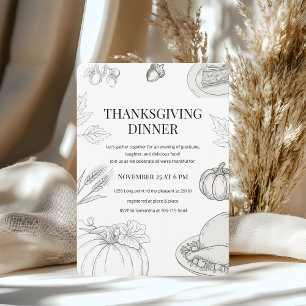 Elegantes, handGezeichnet Erntedank Dinner Einladung